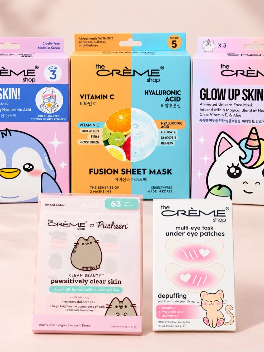 The Crème Shop Skincare Bundle | Pusheen Patches & Sheet Masks